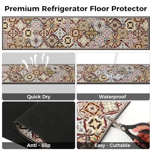 Image of Fridge Mat - 9.1 inch x 38.6 inchRefrigerator Mats with Water Absorbent, Leak-Proof Rubber Backing, Easy to Clean, Bohemian Design, Protect Floors from Spills (Bohemian)