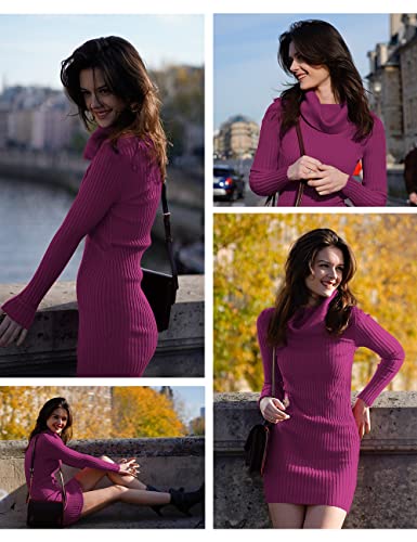 Image of v28 Sweater Dress for Women Ribbed Knit Fitted midi Sexy Fall Winter Bodycon Cowl Neck Dresses