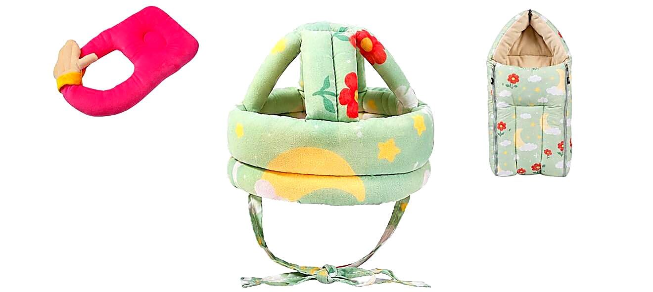 Baby Bedding Combo with Hugging Pillow, Baby Safety Helmet & Sleeping Bag | Soft Cotton Newborn Sleeping Essentials Set | Breathable, Lightweight & Comfortable for Home & Travel-image-43