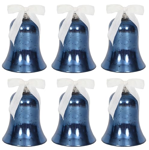 Sweet Summer Living Set of 6 Pieces Christmas Hanging Bells, Ornaments, Holiday Décor, Christmas and Seasonal Gift 4 Inch Height x 3.5 Inch Width Mercury Glass (Blue)