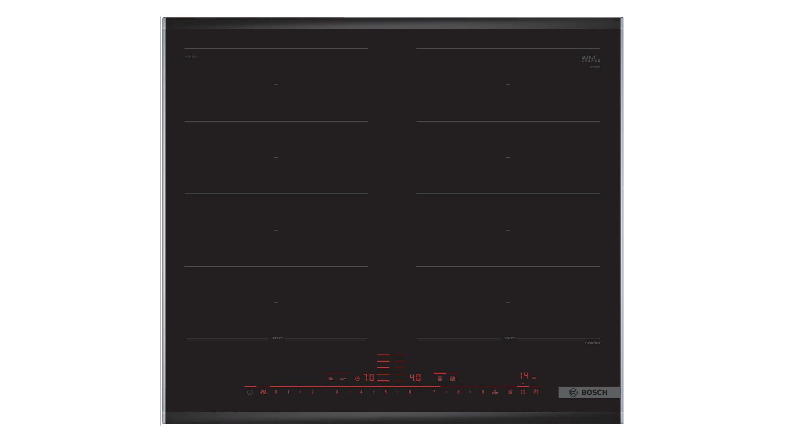 Bosch PXX675DC1E Serie 8 Induktionskochfeld (autark), 60 cm breit, FlexInduction Kochzonen verbinden, MoveMode voreingestellte Leistungsstufen, Bratsensor, PowerBoost schnelleres Kochen, Schwarz