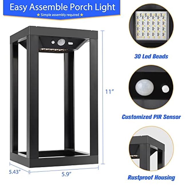 APONUO Solar Wall Lights Outdoor, Motion Sensor Dusk to Dawn Solar Porch Lights Waterproof Outdoor Wall Lantern Anti-Rust Lights for House,Garage, Front, Porch (2 Packs)