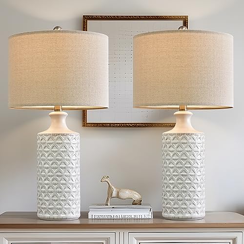 PoKat 24.75" Modern Contemporary Ceramic End Table Lamps Set of 2 for Living/Study Room Desk Décor,Bedside,Nightstand Lamps for Bedroom Office Farmhouse,White - Image 6