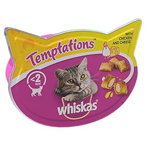 WHISKAS Temptations – Tasty, crunchy treats for adult cats, small bite size snacks with a delicious chicken & cheese…