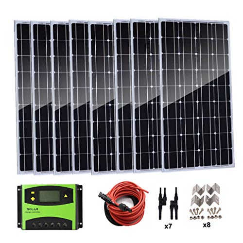 AUECOOR 800 Watt （ 8pcs 100 Watt) Monocrystalline Solar Panel Kit with 60A LCD controller Mounting Z brackets for RV Boat Shed