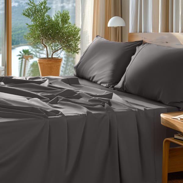100% Egyptian Cotton Sheets Set - 1000 High Thread Count, Luxury 5-Star Hotel Sateen Bed Sheets, Soft, Breathable Long Staple Sheets, Fit up to 16" - 4 PC (Dark Grey,Queen)