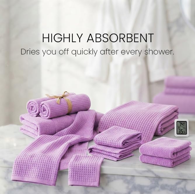 Image of it's maxam 2-Piece Microfiber Coral Fleece Bath Towel Set | Super Soft & Highly Absorbent Polyester Towels | Bath Towel (69 x 138 cm) + Hand Towel (35 x 75 cm) | Pastel Coral- Purple