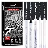 Brusarth White Pens Set, 5 Pack, 1mm White Gel Pens, Dual-Tip Acrylic Paint Pen, Brush Tip Acrylic Markers for Black Paper Drawing, Sketching, Illustration, Card Making, Bullet Journaling