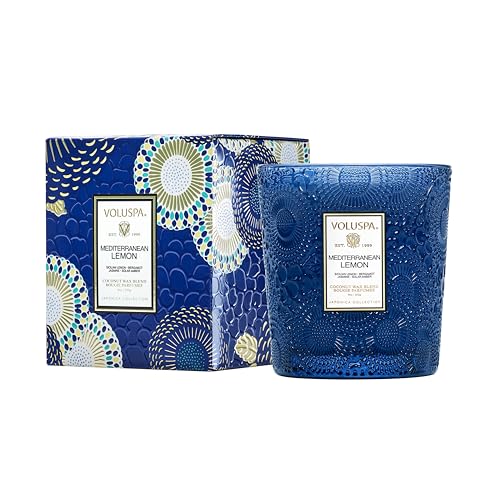 Voluspa Mediterranean Lemon Candle Jar 9 oz Coconut Wax Blend Classic Scented Candles for Home 60 Hour Burn Time Poured in The USA