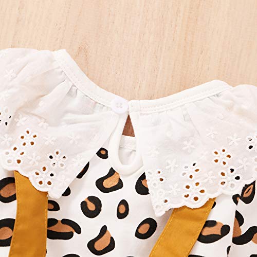 Newborn Baby Girl Skirts Set Leopard Prints Ruffle Long Sleeve Romper + Suspender Dress + Headband Fall Clothes (Yellow, 3-6 Months)