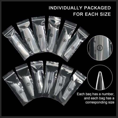 Vcedas 240PCS Clear/Natural Stiletto Extra Long Sharp Half Cover False Nail Art Tips Acrylic Fake Nail Tools Kit 12 Sizes with Bag