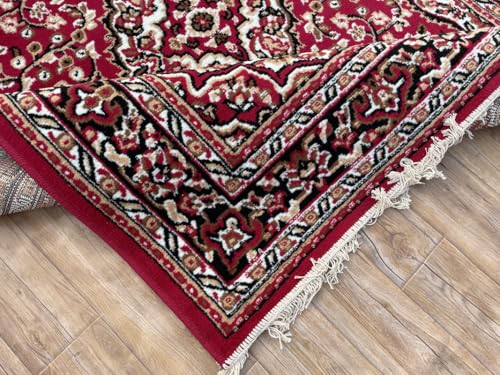 Image of TTC THREAD & TEXTURE CARPET Traditional Comfort: Power-Loomed Carpets for Living Room- Every Space Area Rug Color Red Size 4x5.5 Feet (110x173cm)