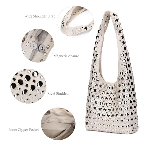 Bolso Hobo con Tachuelas Estilo Y2K Blanco para Mujer miniatura 5