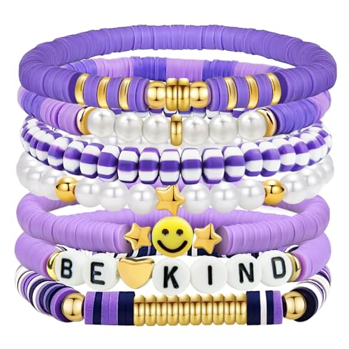 Friendship Stretch Stackable Bracelets, Heishi Surfer Clay Bead Preppy Smiley For Women Bracelet