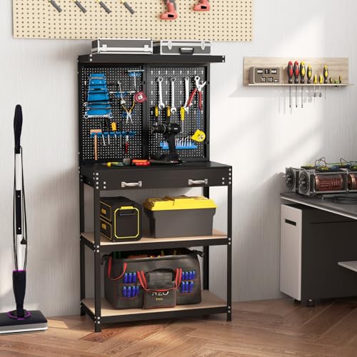 COSTWAY Workbench with Pegboard, Metal Garage Work Bench with 13 Hanging Accessories & Drawer, Heavy Duty Tool Storage Workstation Unit for Workshop Warehouse, 81x41x156cm, 290kg Capacity (Blue+Black) 9 COSTWAY Workbench with Pegboard, Metal Garage Work Bench with 13 Hanging Accessories & Drawer, Heavy Duty Tool Storage Workstation Unit for Workshop Warehouse, 81x41x156cm, 290kg Capacity (Blue+Black) - Image 9