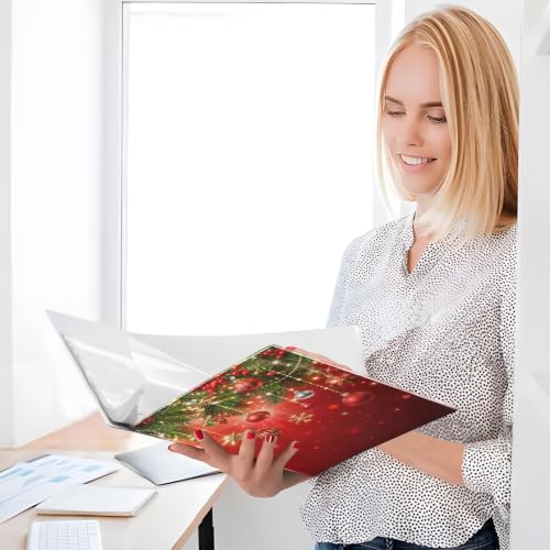 Image of Christmas Garland Red Colored Ball 3 Ring Binder with 2 Interior Pockets 1.5 inch Binders 3 Ring Heavy Duty Fit 8.5 inch x 11 inch Letter for Office School, 2 Pack