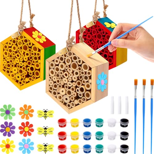 Leinuosen Mason Bee House for The Garden with DIY Painting Kits a...