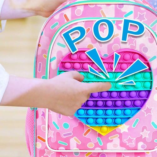 4PCS Love Rolling Backpack for Girls - Cute Wheeled School Set with Lunch Box,Water Resistant Roller School Backpack on Wheels for Elementary Kids Travel2