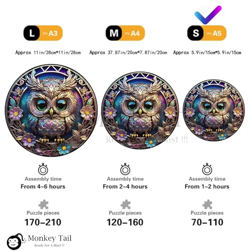 Image of MONKEYTAIL Whimsy Wooden Jigsaw Puzzle for Adults & Kids - Laser-Cut Pieces, 3D Puzzle Box as Birthday Gift for Boys & Girls - Brain Teaser, Home Decor & Family Game (OWL, Size: Small)