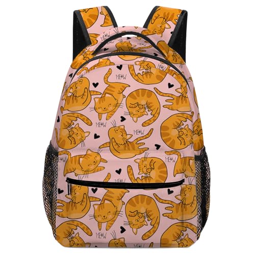 DOINBEE Mochila fofa de gato para meninas e crianças, mochila de gato laranja para estudantes do ensino fundamental do jardim de infância, mochila casual de viagem, Gato laranja, One Size, Mochilas