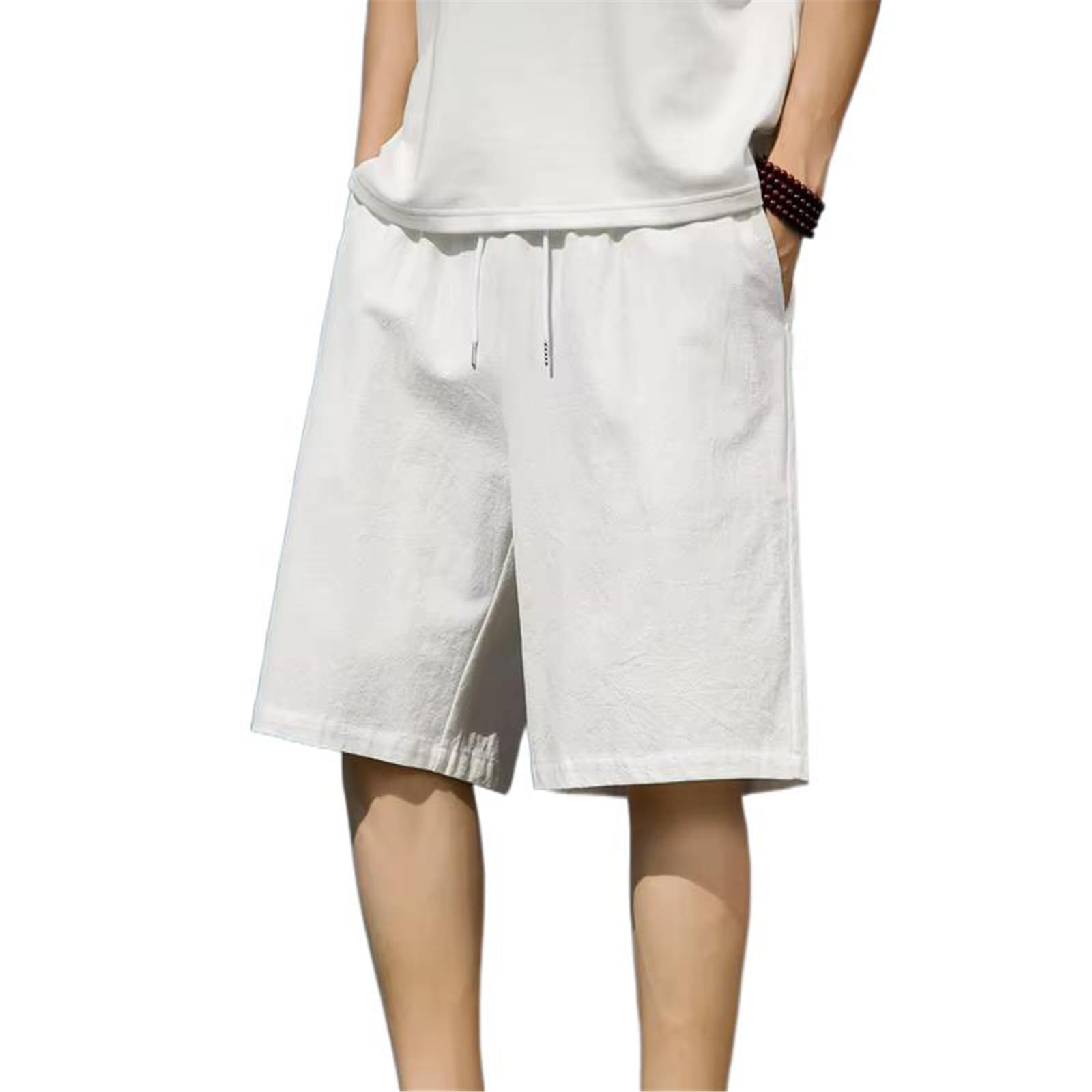 GUOYUXIAO Men's Stretch Waist Casual Shorts Home Gym Summer Quick-Dry Shorts-Khaki-Small