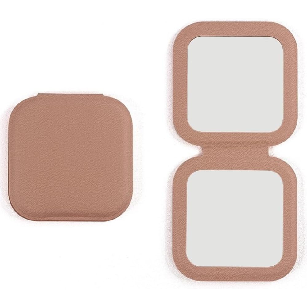 Compact Makeup Mirror for Purse, Double Sided Folding Pocket Mirror with 1X & 2X Magnifying, PU Leather Square Travel Cosmetic Mirror, Slim Portable Vanity Hand Mirror for Women (Pink)-image-22