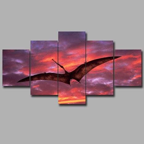 Amazon Co Jp Qqyyyt ポスターウォールアートリビングルーム印刷高精細フォトフレーム家の装飾5絵画夕焼け空空飛ぶドラゴン風景現代キャンバス油絵写真 家電 カメラ