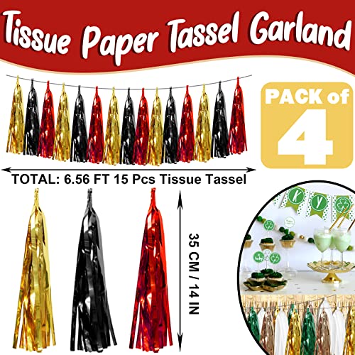 Image of 4P Black-Red Gold Foil Fringe Metallic Tassel Garland, Tassels Banner Streamers for Parade Floats, Bachelorette, Wedding, Birthday, Halloween, Christmas, Bridal /Baby Shower Party Decorations