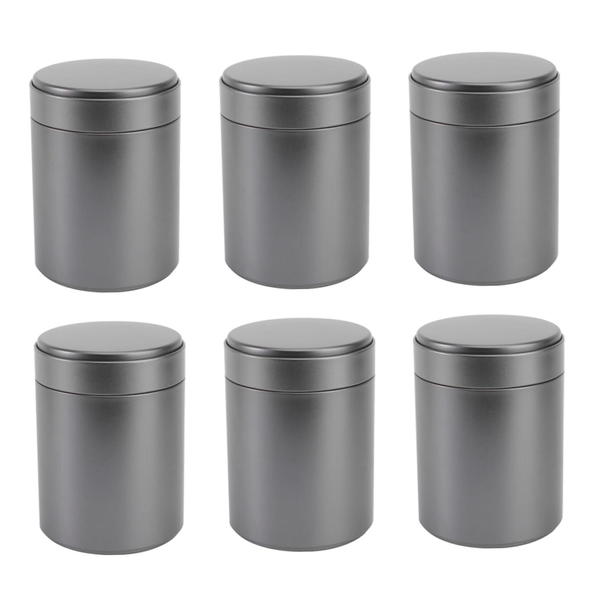 Garneck Barattoli in Latta Coperchio Ermetico Contenitori per Tè e Caramelle Set da 6 Cilindrici Nero per Conservazione in Cucina