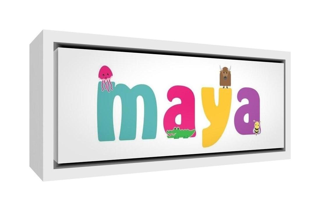 Cadeau de naissance personnalisé Maya tableau en toile de bois blanc multicolore