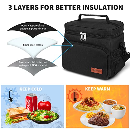 hombrima Lunch Bags, Insulated Lunch Box Cooler Bag for Kids Adults School Hiking Picnic (Black), 8L - Image 4