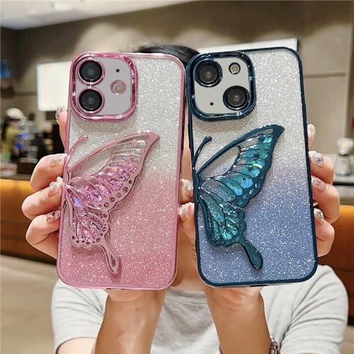 Image of mobistyle Thermoplastic Polyurethane Designed For iPhone 11 Cover With Glitter Cute Butterfly Electroplate Plating Design Back Cover Case For Women Teen Girls (Blue)