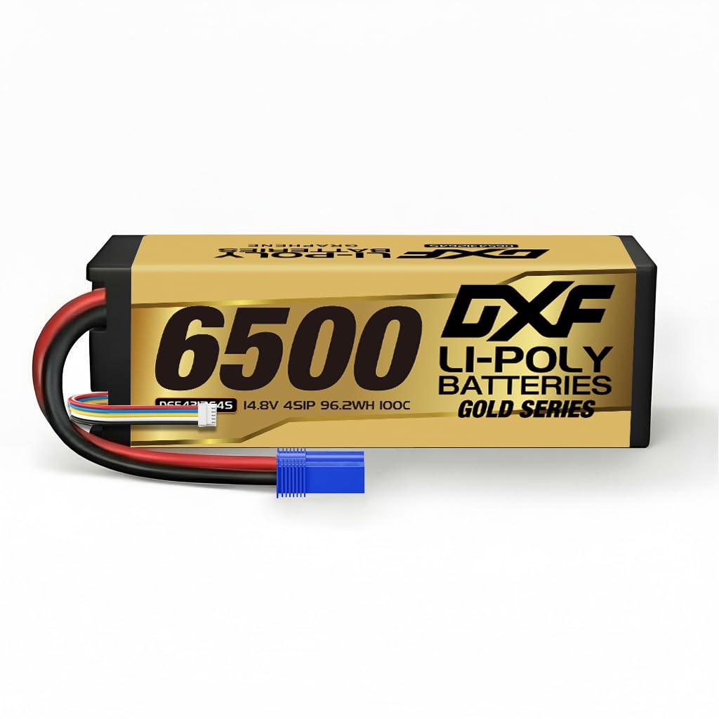 4S LiPo Battery 14.8V 6500mAh 100C Hard Case with EC5 Connector High Discharge RC Battery for 1/8 1/10 Scale Buggy Truggy Racing Car Truck Off Road Vehicle 1 Pack