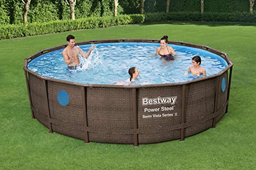 Bestway Power Steel™ Swim Vista Series™ Frame Pool, 488 x 122 cm, Komplett-Set mit Filterpumpe, rund, braune Rattan-Optik – Bild 3