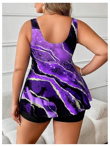 Women's Plus Size 2 Piece Tie Dye Tankini Swimsuits Tummy Control Ruffle Drawstring Bathing Suit Sets2