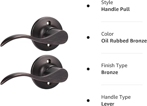 Miniatura 9 de GOBEKOR Paquete de 2 manijas de puerta simuladas de bronce aceitado para zurdos, manijas de puerta onduladas, cerradura sin giro, manijas de puerta