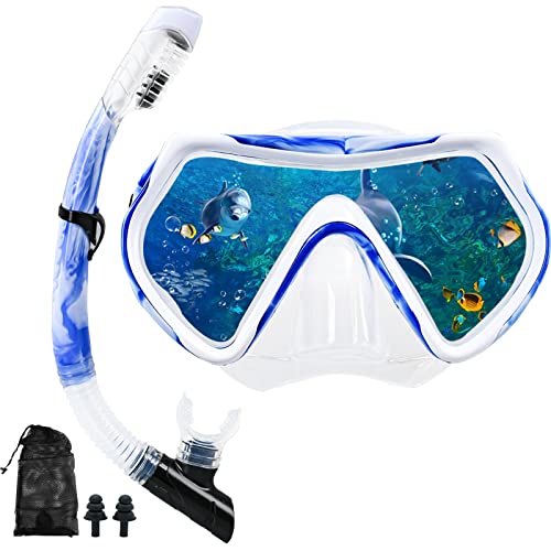 DIPUKI Schnorchelmaske, Schnorchel-Set für Erwachsene und Jugendliche, Tauchmaske und Volltrocken-Schnorchel-Schwimmbrille ist geeignet zum Schnorcheln, Tauchen, Schwimmen (blau und weiß-transparent) DIPUKI Schnorchelmaske, Schnorchel-Set für Erwachsene und Jugendliche, Tauchmaske und Volltrocken-Schnorchel-Schwimmbrille ist geeignet zum Schnorcheln, Tauchen, Schwimmen (blau und weiß-transparent)