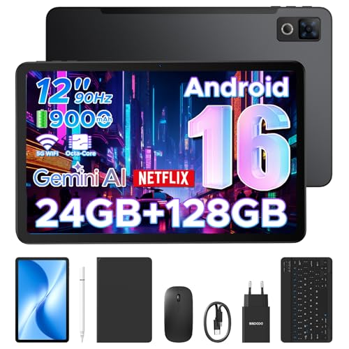 DOOGEE U12 Android 16 Tablet mit Tastatur, Gemini AI, 9000mAh, UNISOC T7255 Octa Core Tablet 12 Zoll, 24GB RAM+128GB ROM...