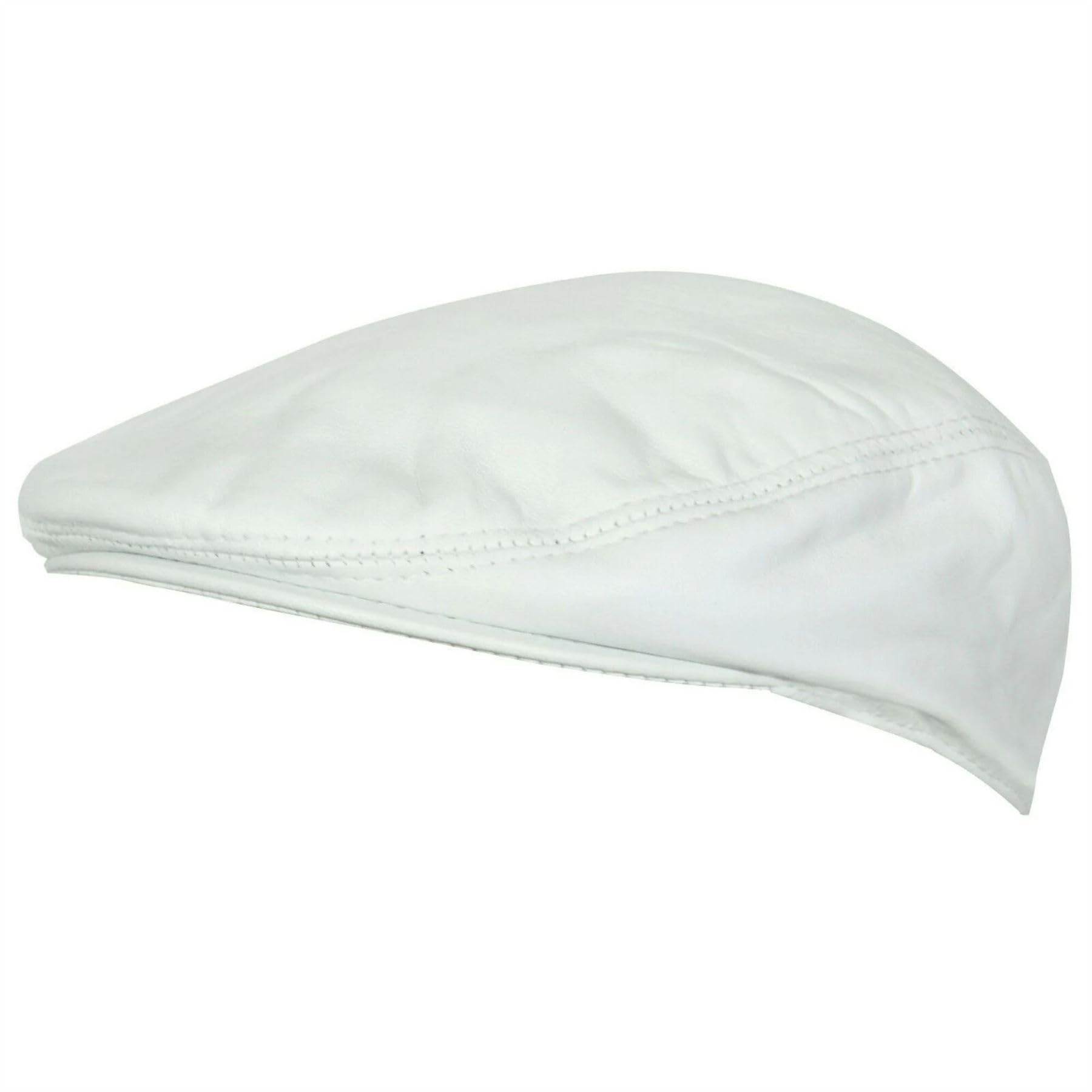 Truclothing Men's White Real Leather Flat Cap Ivy Newsboy Peaked Golf Cabbie Hat - 60