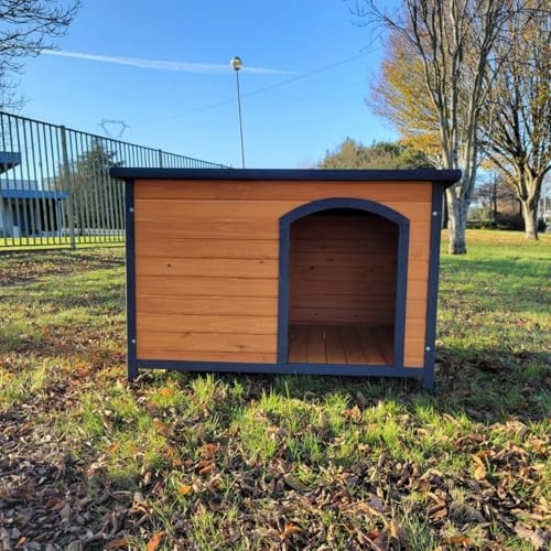 Animal Valley - Niche à Chien Natura avec Toit Plat - Bois et Goudron - L 116 x l 82 x H 79 cm -...