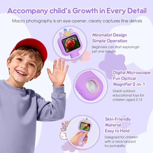 Magnifying Glass, 2.4" Microscope for Kids, 600X-4800X Handheld Digital Miniscope, Portable Pocket Magnification Microscope | Education Toys for Age 3 4 5 6 7 8 9 10 Girls Boys, Purple - Image 6