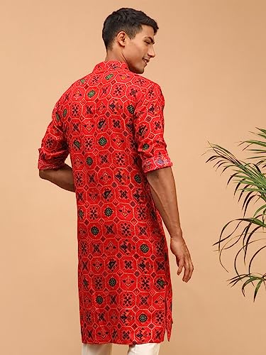 Image of VASTRAMAY Men's Cotton Blend Patola Kurta