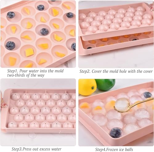 Image of AIG 33 Cavity Ice Cube Tray for Freezer, Round Ice Cube Tray with Spill-Resistant Lid, Easy-Release Reusable Ice Mold for Drinks & Beverages (Pack of 2)
