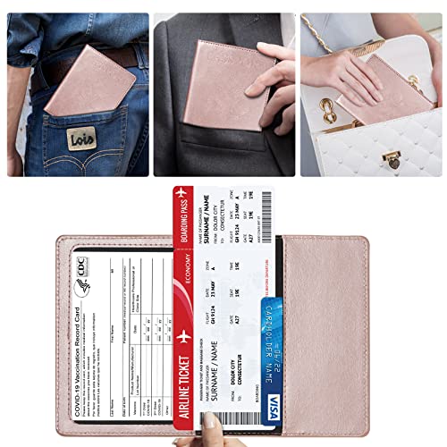 Passport And Vaccine Card Holder Combo, Abuytwo 2 Pack Passport Cover With Vaccination Card Protector Slot Waterproof Travel Documents Organizer Case Rfid Blocking Sleeve Passport Wallet (Rose Gold) #TOP5