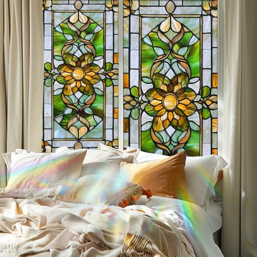 Image of Nuxovilar Gothic Green Yellow Grid Pattern Window Film 17.5x39.3 PVC