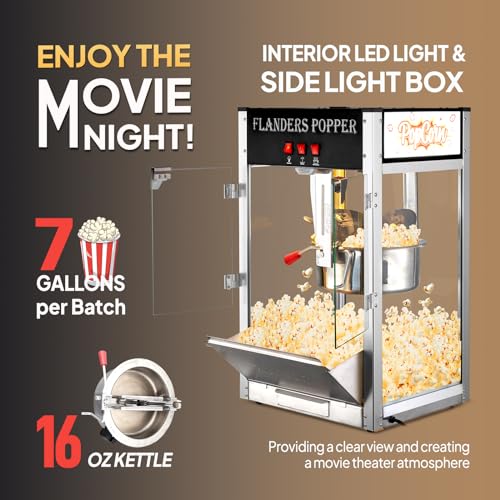 Image of ROVSUN Popcorn Machine with 16 Ounce Kettle ETL Certified, Vintage Popcorn Maker Commercial Popcorn Machine Countertop w /Stainless Steel Scoop, Oil Spoon & 3 Popcorn Cups for Home Movie Theater, Black