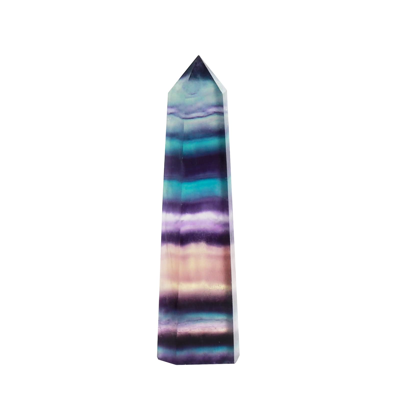 RunyangshiNatural Rainbow Fluorite Crystal Tower Healing Wand 2"-2.4" (5-6cm) Crystal Tower 6 Faceted Single Point Crystal Prism Wand Natural Stones for Meditation Reiki Chakra Therapy Gift