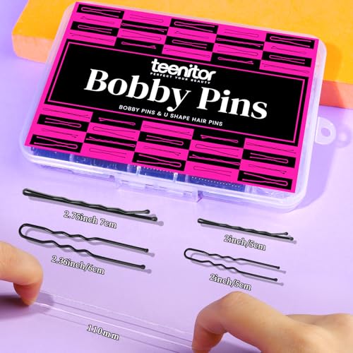 Teenitor 300pcs Hair Pins Bobby Pins Black, 100 Black Bobby Pins 100 Hair Pins for Women and 100 Clear Hair Bands Kit, U Pins for Buns 2" 2.36" and Bobby Pins 2" 2.75" - Image 5