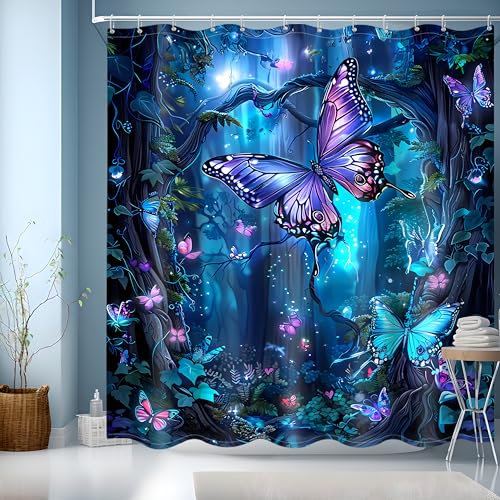 JINGYOU Rideau Douche Bleu,Rideaux de Douche,Rideau Baignoire Lavable en Machine, avec œillets et...