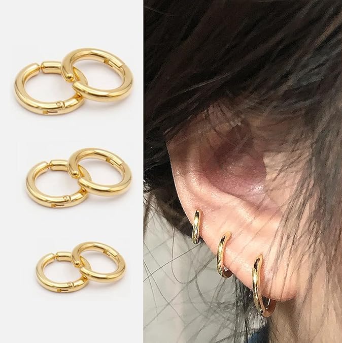 Image of El Regalo 3 Pairs of Unisex Non-Piercing, Clip On Earrings for Girls /Boys /Men /Wome- Surgical Stainless Steel Hypoallergenic Huggie Fake Earrings